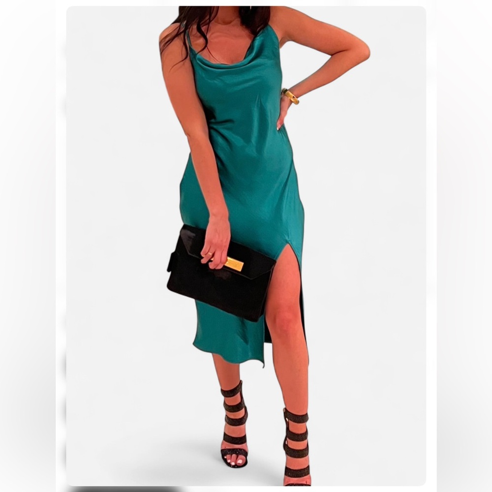 Teal Satin Slip Dress